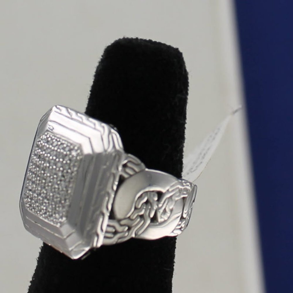 John Hardy LG Square Diamond Classic Chain Ring